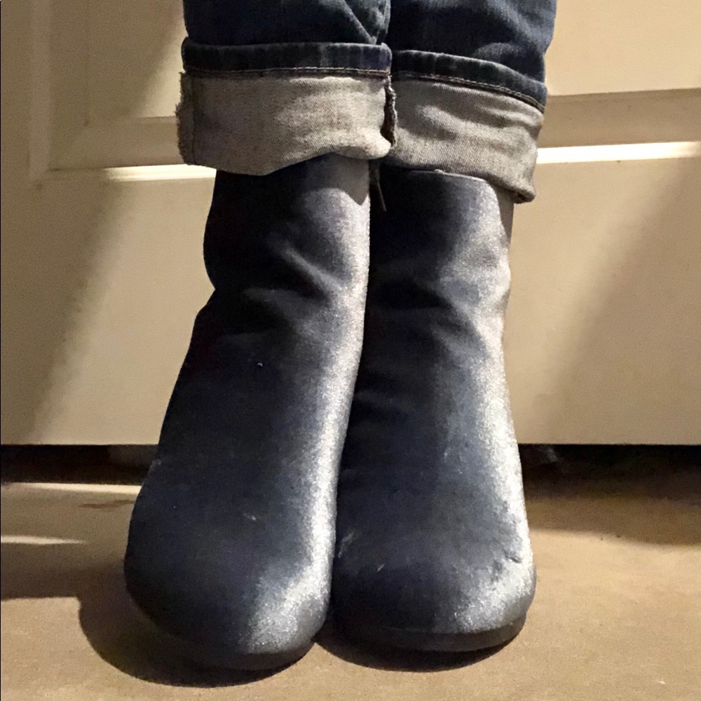 Cornstarch Blue Faux Velvet Ankle Boots - Picture 7 of 8